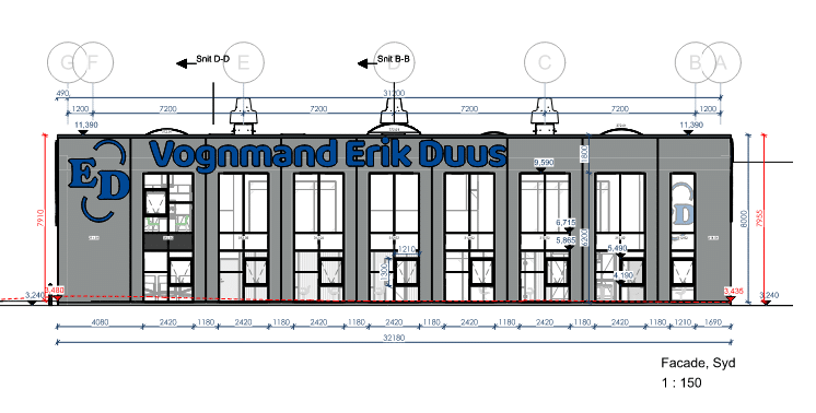 Nyopført vognmandshal og kontor i Aalborg øst.